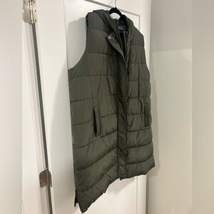 Quilted Hooded Vest - Olive Green